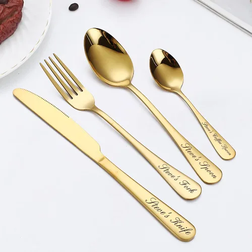 Vista 8 de Cubiertos grabados personalizados, juego de vajilla personalizado con caja de regalo, nombre de letras personalizadas, tenedor, cuchillo, cuchara