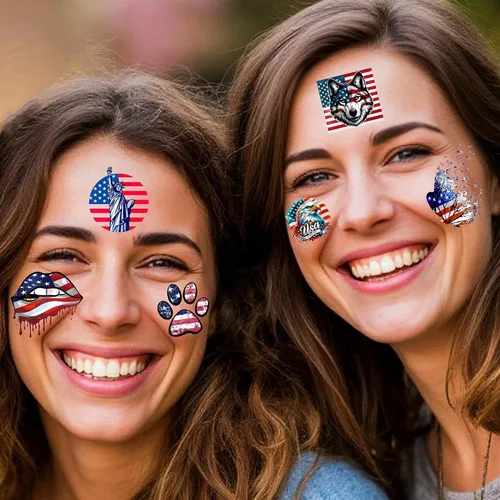 Vista 2 de 49 tatuajes patrióticos estadounidenses del 4 de julio, tatuajes temporales del Día de la Independencia, tatuajes temporales rojos, blancos