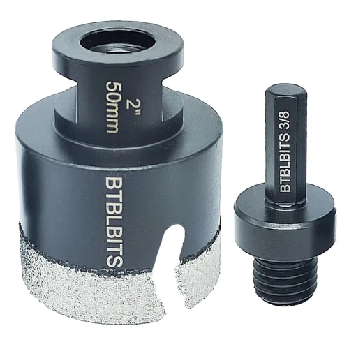 Vista 13 de Broca de núcleo de diamante seco de 1-1/2 pulgadas para azulejos de 1.496 in, adaptador de vástago hexagonal de 3/8 pulgadas, rosca 5/8-11