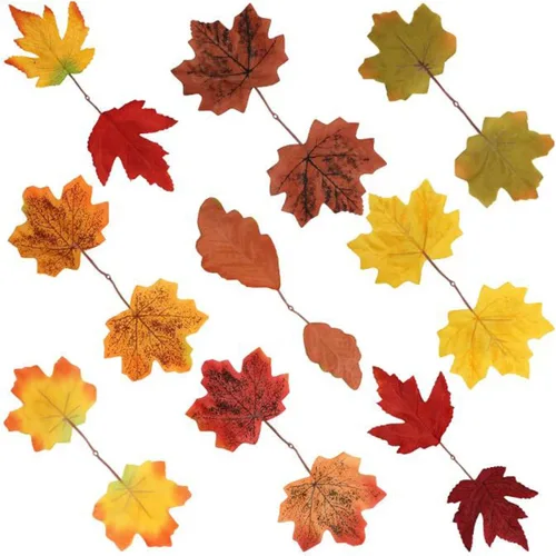 Vista 3 de 100 piezas de hojas de arce artificiales, hojas de otoño y otoño, guirnalda mixta surtida para manualidades, bodas, festivales, decoraciones