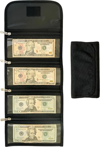 Vista 12 de Organizador de dinero con 4 bolsillos con cremallera, organizador de efectivo para facturas, billetera para efectivo, almacenamiento de moneda