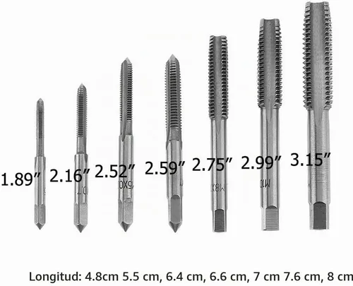 Vista 3 de Juego de 7 llaves de rosca métrica de acero para cojinetes M3-M12 (llave no incluida)