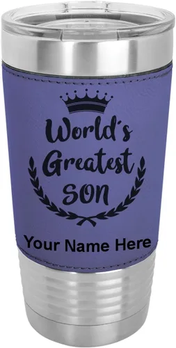 Vista 19 de LaserGram Vaso aislado al vacío de 20 onzas, el hijo más grande del mundo, grabado personalizado incluido (piel sintética, estilo béisbol)