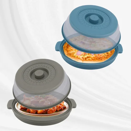 Vista 3 de Juego de 2 cubiertas de placa de salpicaduras para microondas para alimentos con alfombrilla base, tapa protectora de salpicaduras de silicona
