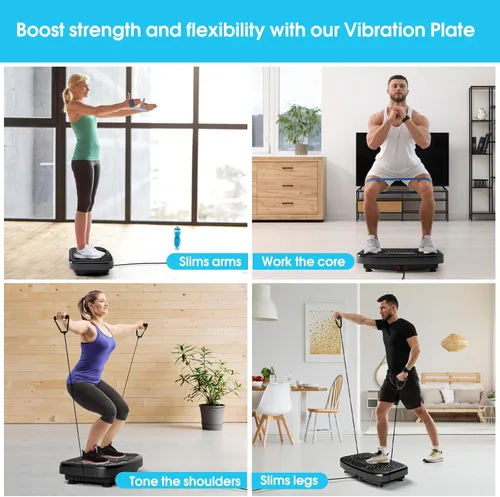 Vista 6 de SoftGym Vibration Plate Exercise Machine for Lymphatic Drainage Weight Loss,120 Speed Levels Vibrating Platform with Resistance Bands,Full-Body