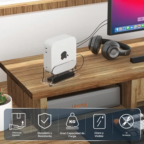 Vista 4 de Likesing Soporte de escritorio vertical de acrílico transparente para Mac mini M4/M4 Pro 2024, soporte para Mac mini M4 con ranura de almacenamiento