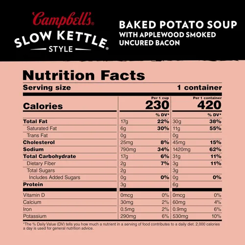 Vista 2 de Sopa de papa horneada estilo Slow Kettle de Campbell's con tocino ahumado sin curar de Applewood, 15.5 onzas, en recipiente para microondas
