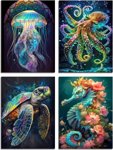 Vista 13 de Muzagroo Art Paquete de 4 Kits de Pinturas de Diamantes para Adultos Arte de Diamantes 5D DIY con Diamantes Redondos de Perforación Completa