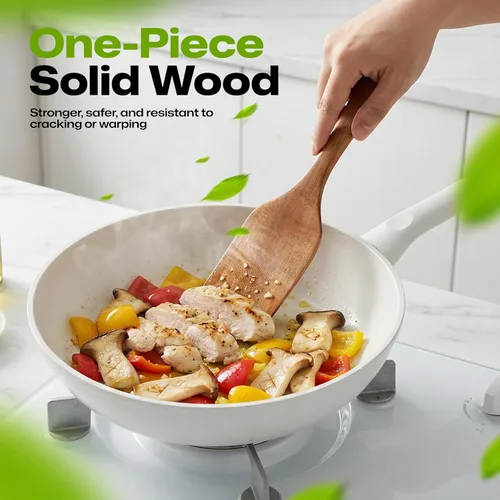 Vista 7 de Espátulas de madera, espátula de cocina plana antiadherente para cocinar, espátula de madera de teca para freír, voltear y girar