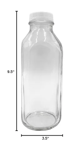 Vista 3 de The Dairy Shoppe 1 botella de leche de vidrio LTR (33.8 oz) con tapa. Fabricado en Estados Unidos, estilo cuadrado