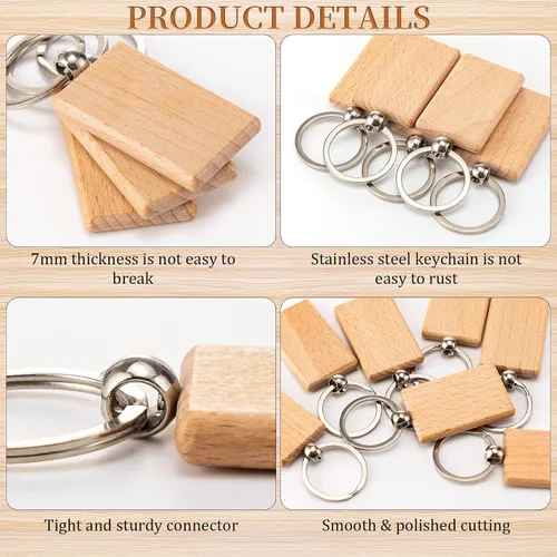 Vista 3 de Yangbaga 100 piezas de rebanadas de madera natural, llavero de madera en blanco sin terminar para grabado láser, manualidades de Navidad, círculos