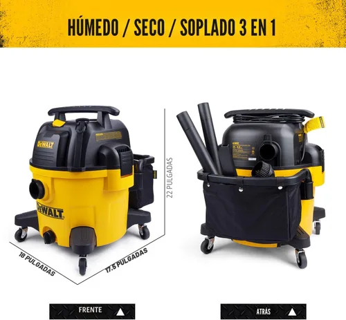 Vista 6 de DEWALT Aspiradora para Seco y Húmedo de 9 Galones, Aspiradora de Taller de Alta Capacidad con Accesorios, 5 HP Máximo, con Función de Soplador