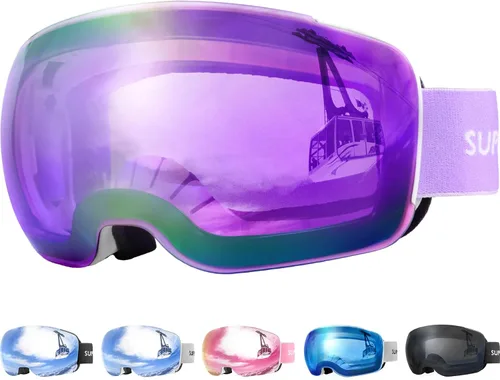Vista 7 de Supertrip Gafas de esquí para adultos, lentes intercambiables antivaho para nieve, snowboard para hombres, mujeres y jóvenes
