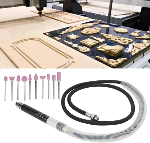 Vista 2 de FTVOGUE Kit de amoladora de troqueles de lápiz neumático - Juego de amoladora de micro troqueles - herramienta de pulido y grabado - 90 psi - plata