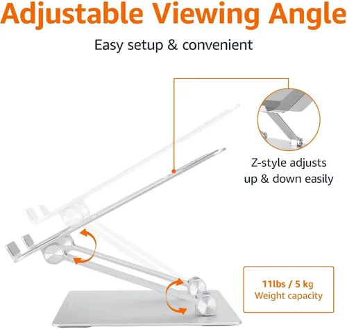 Vista 3 de Amazon Basics Soporte ergonómico resistente y portátil para laptop de escritorio, elevador ajustable, se adapta a todas las laptops y notebooks