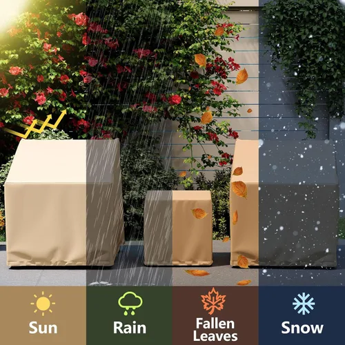 Vista 7 de Tangkula Juego de 3 fundas para muebles de patio, fundas impermeables para conversación al aire libre para 3 piezas, juego de funda de sofá
