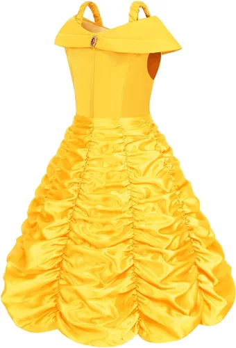 Vista 3 de Vestido de princesa para niñas, disfraz de Halloween con accesorios, ropa, cosplay, fiesta de cumpleaños, amarillo, 3-8 años