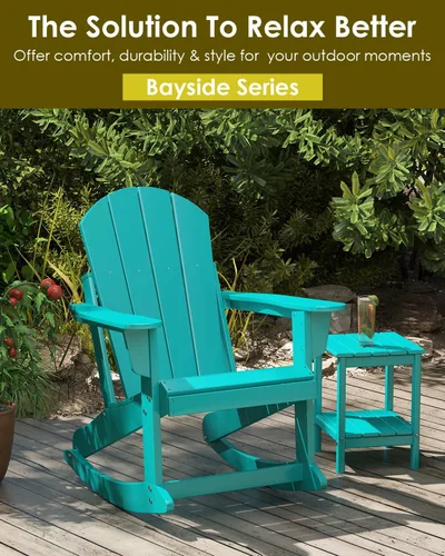 Vista 4 de GREENVINES Mecedora Adirondack Plástico HDPE Balancín de porche Silla para terraza de patio al aire libre Todo tipo de clima Aqua