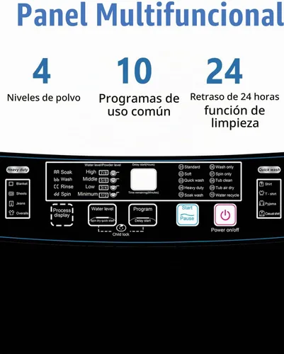 Vista 3 de Lavadora completamente automática con bomba de drenaje, lavadora compacta de 17.7 libras, 10 programas de lavado y 8 niveles de agua, ideal para Gris
