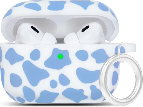 Vista 28 de LitoDream - Funda de silicona suave y flexible con llavero para Apple AirPods 2 y 1, para niñas (vaca; blanco con cactus)