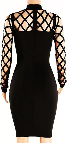 Vista 4 de AMiERY Vestido de manga larga para mujer, vestido ajustado de vendaje para discoteca, Negro
