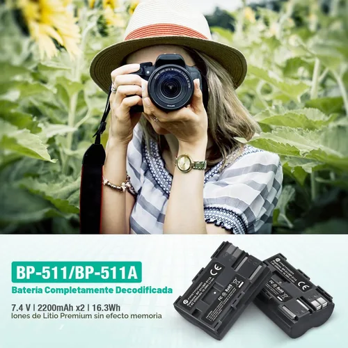 Vista 2 de FirstPower BP-511 BP-511a Batería 2-Pack 2200mAh y cargador dual para Canon