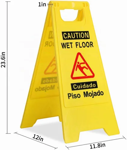 Vista 2 de CERLMLAND Señal de precaución mojada para piso, plegable, resistente, bilingüe de doble cara, letreros de advertencia de seguridad para uso