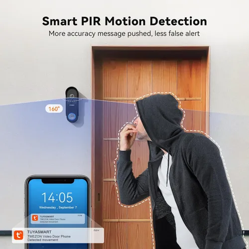 Vista 7 de Tmezon Timbre de video inalámbrico con cámara y monitor, sistema de intercomunicación WiFi, cámara 1080P con monitor, video portero con pantalla