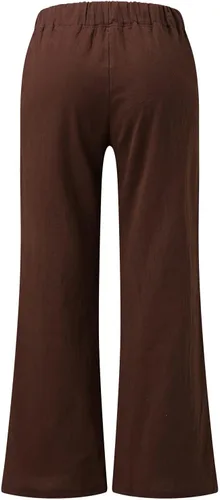 Vista 5 de FUMOOD Pantalón bohemio de lino para mujer, talla pequeña a grande, ligero, cintura alta, pierna ancha, pantalones de yoga, pantalones de gasa