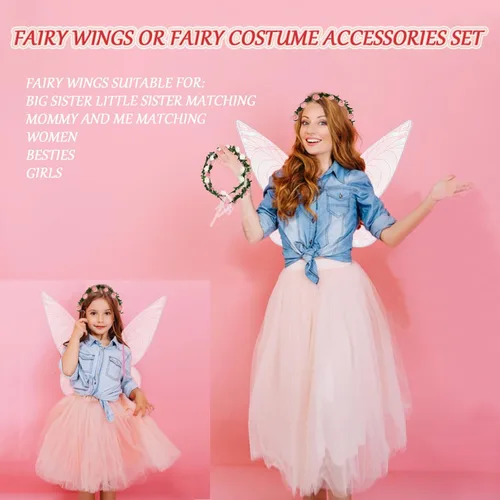 Vista 4 de Fairy Sparkling Sheer Wings, Fairy Big 24" Adult Women Wings, Small 20" Girls Butterfly Wings Cosplay Halloween Costumes