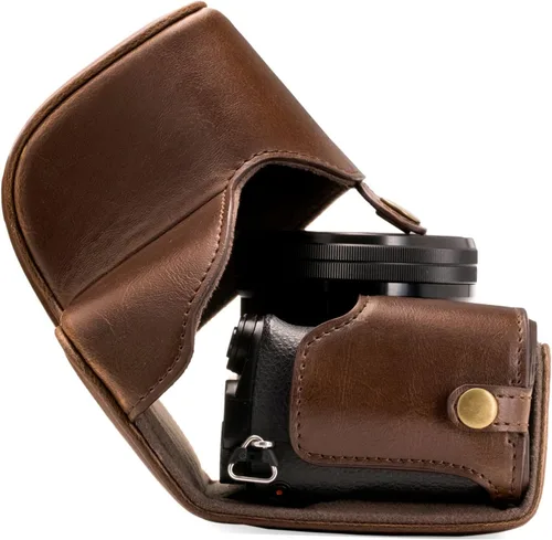 Vista 3 de MegaGear "Ever Ready" - Funda de piel para cámara, fácil de instalar, trípode y accesorio periférico, compatible con Sony Alpha A6000, A6300
