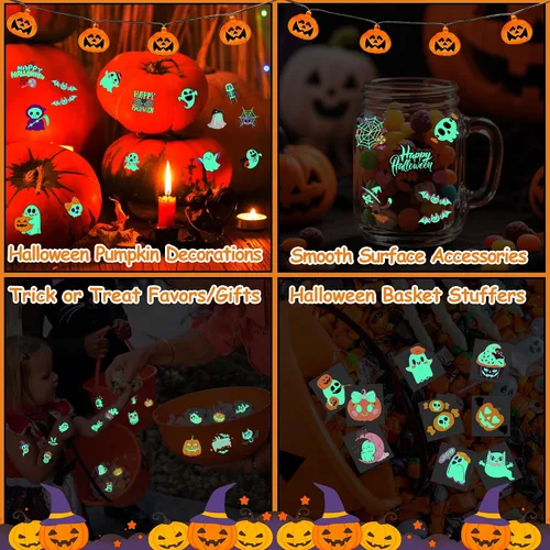 Vista 5 de 216 tatuajes de Halloween para niños, recuerdos de fiesta de Halloween, tatuajes temporales que brillan en la oscuridad para decoraciones de fiesta