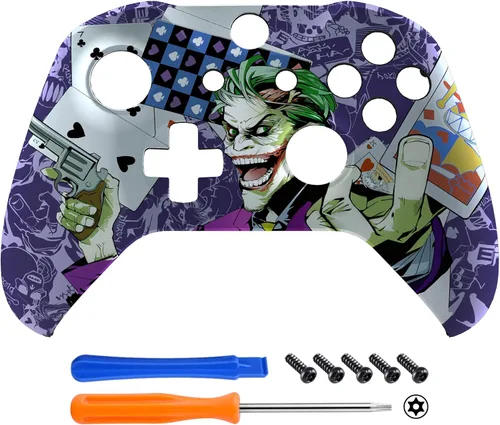 Vista 3 de eXtremeRate Carcasa frontal con diseño de tarjetas de payaso para el controlador Xbox One SX, kit de repuesto de cubierta frontal suave al tacto