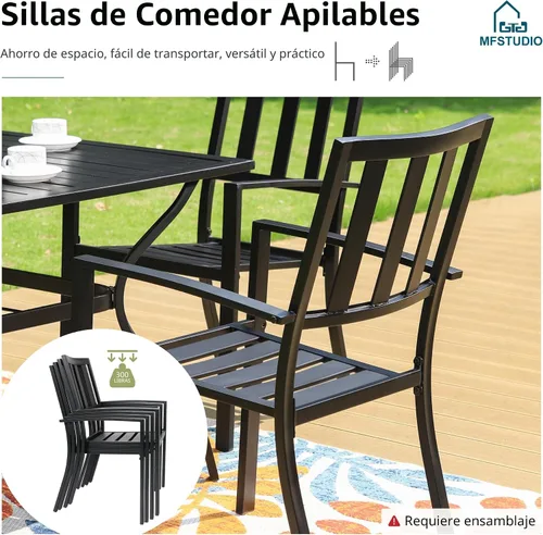 Vista 5 de MFSTUDIO Juego de comedor de patio de 7 piezas, mesa rectangular de 60 Patrón de rayas a