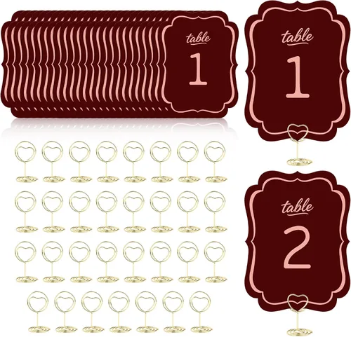 Vista 15 de Tarjetas de números de mesa del 1 al 30 números de mesa de boda azules con soporte, soportes de números de mesa, letreros de mesa de boda a granel
