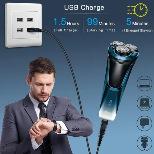 Vista 6 de Snapbuy - Maquinilla de afeitar eléctrica para hombres, Snapbuy Pro of Father, afeitadora giratoria de cabeza flotante 4D, afeitadora eléctrica