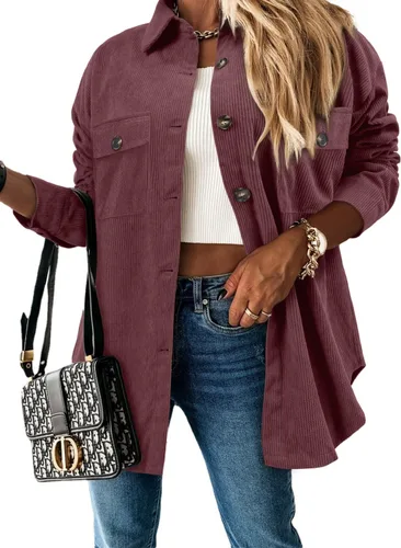 Vista 2 de ZOLUCKY Womens Shackets Jacket Plus Size Long Sleeve Button Down Shirts Blouses Tops