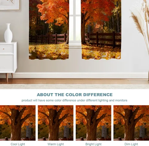 Vista 274 de Shrahala Orange Autumn Autumn Blackout Curtain Tiers, Fall Kitchen Valance Light Blocking Tier Drapes with Rod Pocket, 2 Pack 26 X 24 in