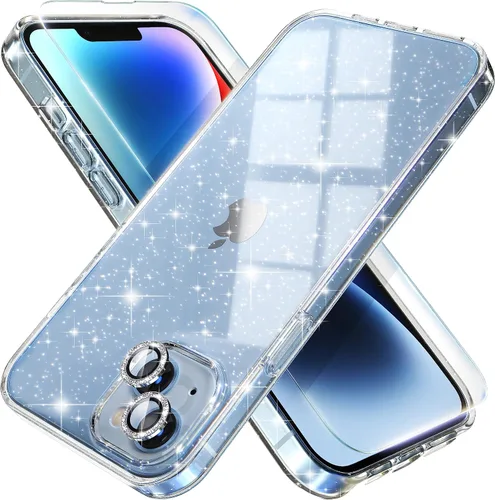 Vista 60 de Choiche, funda para iPhone 14 de mujer, brillante, protección de grado militar, 2 cubiertas de lentes de cámara Diamond, 2 protectores de vidrio