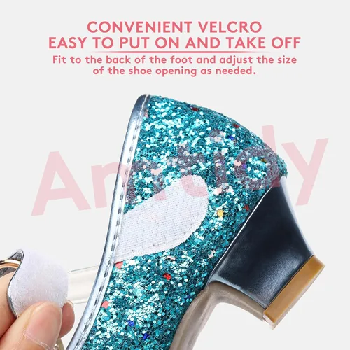 Vista 3 de Amtidy Zapatos de vestir para niñas, zapatos de fiesta de boda Mary Jane, zapatos con purpurina para damas de honor, tacones de princesa