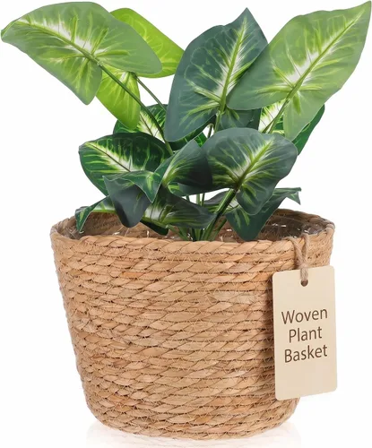 Vista 10 de FOMIYES Maceta de paja tejida para decoración del hogar, macetas de hierba marina, cesta de jardín para plantas de jardín, jarrón de ratán