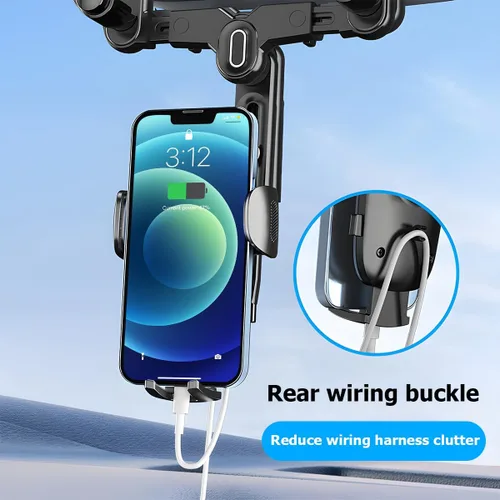 Vista 5 de BESULEN Soporte para teléfono para espejo retrovisor de automóvil, giratorio de 360° y retráctil con clip de retrovisor automático, soporte