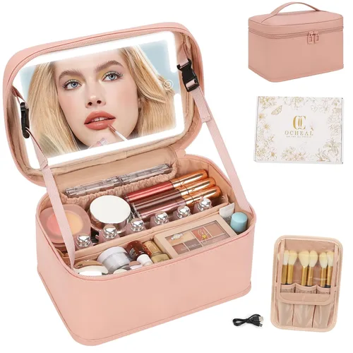 Vista 23 de OCHEAL - Bolsa de maquillaje portátil para cosméticos, estuche organizador de viaje de gran capacidad para mujeres, bolsa de aseo para niñas