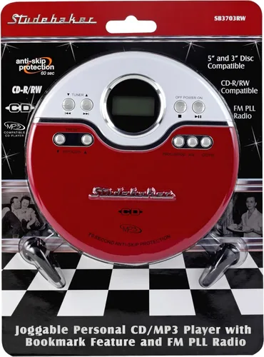 Vista 4 de Studebaker SB3703RB - Reproductor personal de CD/MP3 para correr con compatibilidad con audiolibros, función de marcador y radio FM PLL, rojo/negro