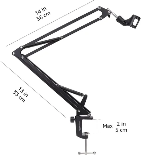 Vista 6 de Amazon Basics Soporte de micrófono ajustable, filtro pop, pantalla antiviento, para Blue Yeti, Snowball, Shure, Audio-Technica, otros micrófonos, 14