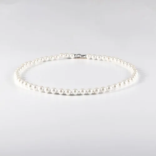 Vista 6 de Collar de perlas de concha para mujer con perlas cultivadas redondas blancas de agua dulce de calidad AAA+, cierre de plata de ley 925 chapado