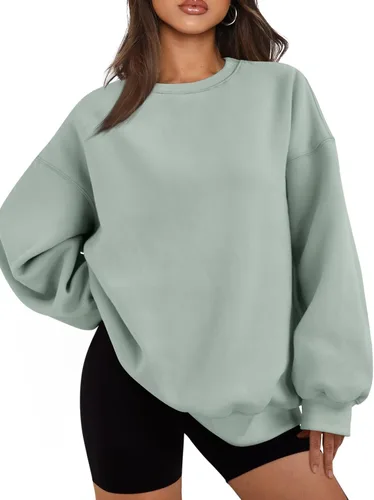 Vista 13 de EFAN Sudaderas de gran tamaño para mujer, cuello redondo, casuales, para Albaricoque