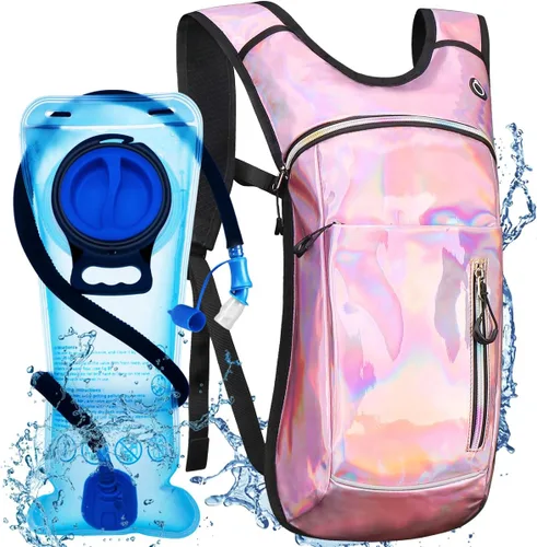 Vista 10 de Mochila de hidratación con vejiga de agua de 2 L, mochila de agua para raves, paquete de hidratación de aislamiento ligero para hombres y mujeres