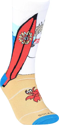 Vista 2 de Calcetines surfistas de muñeco de nieve para hombre (adulto grande), Beige, blanco, rojo, azul, azul claro, gris, negro