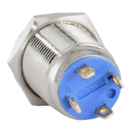 Vista 4 de JacobsParts Interruptor de arranque momentáneo de acero inoxidable plateado con LED azul para orificio de corte de panel de 1/2" (12 mm) de diámetro